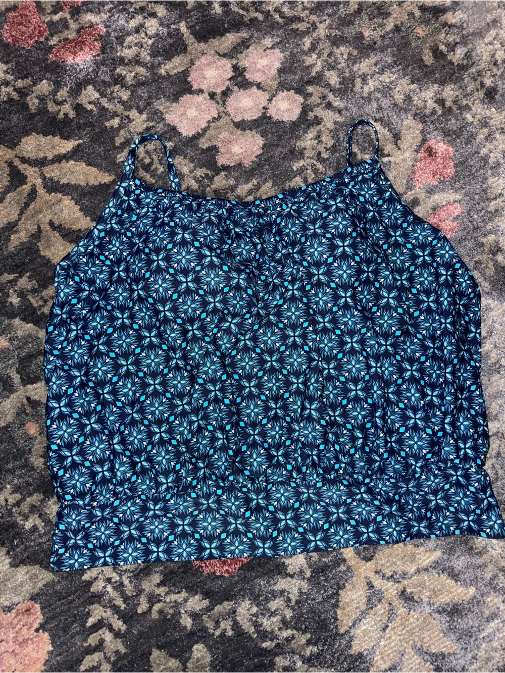 Kona Sol Navy and Teal Floral Spaghetti-Strap Tankini top